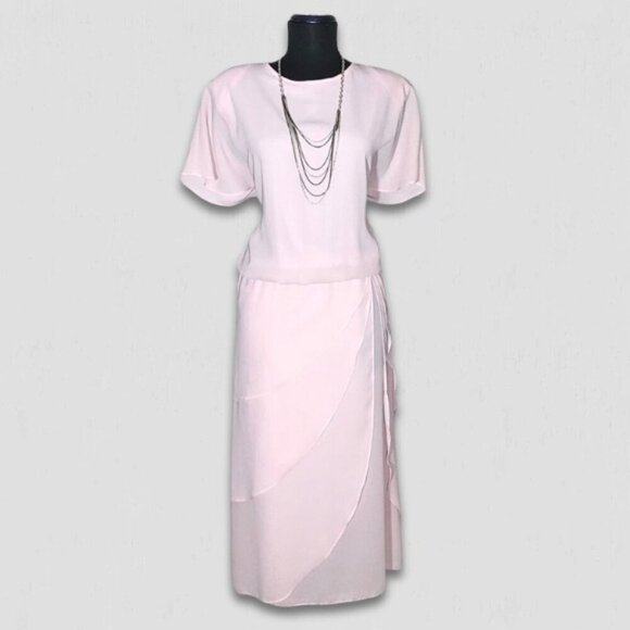 Vintage 80s 90s Monica Richards California Pink Tiered Dress 12 - Picture 1 of 8